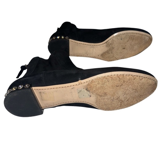 Miu Miu Black Suede Bejeweled Heel Booties - Picture 2 of 5